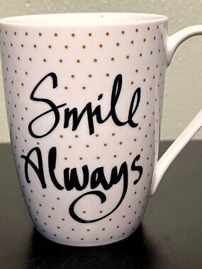 Prima Design SMILE ALWAYS Metallic Gold Polka Dot Tall Tapered Ceramic Cup Mug